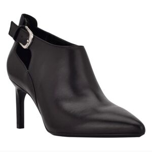 Calvin Klein Shelby Black Leather Cutout Pointed Toe Bootie Heels Womens 8.5